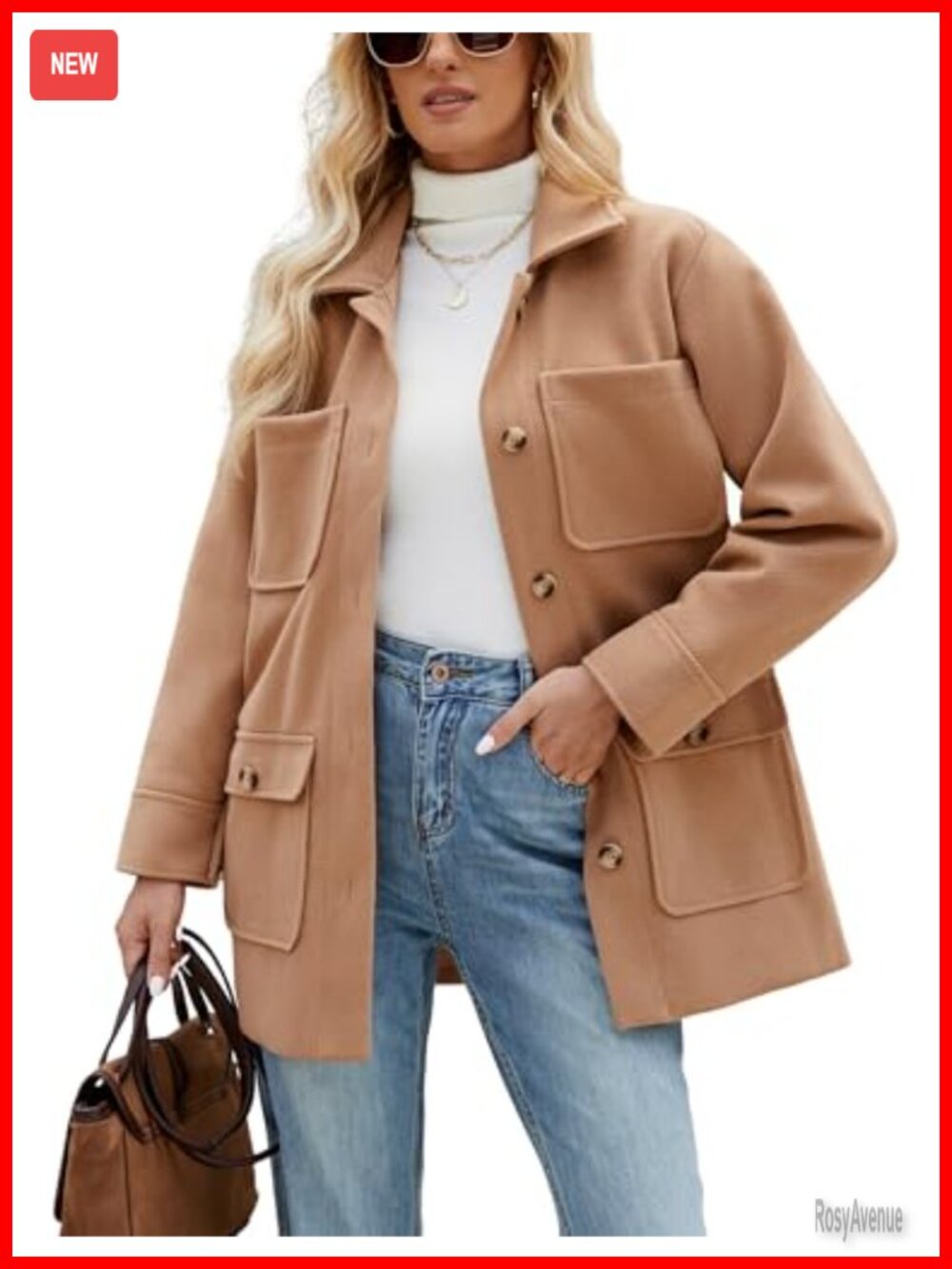 Wool Blend Pea Coat Mid Long Trench Coat Button Front Pockets